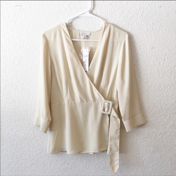 Topshop Wrap Buckle Blouse Top Plunge V Neckline - Picture 2 of 8